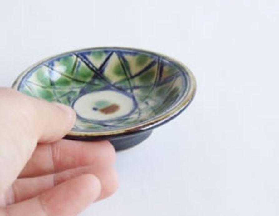 Amazon.co.jp: やちむん 福田健治 3寸皿 小皿 格子に緑 沖縄